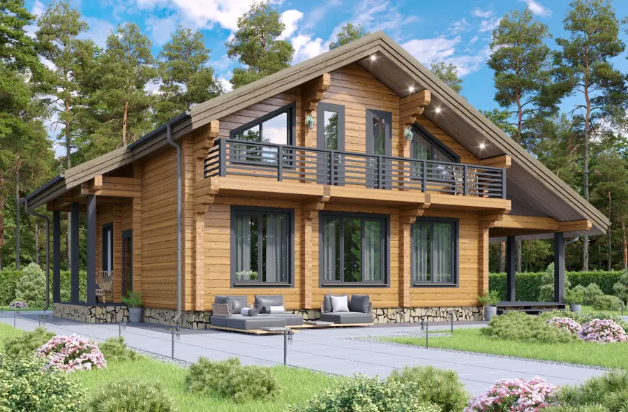 Двухэтажный дом из клееного бруса площадью 180 м² «Флагман»